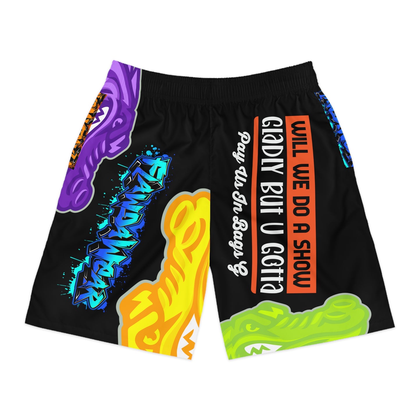 Black Flawdawear Limited Edition OG Rich Daddy “Will We Do A Show Gladly But U Gotta Pay Us In Bags G” Men’s Jogguz Playuz Shorts
