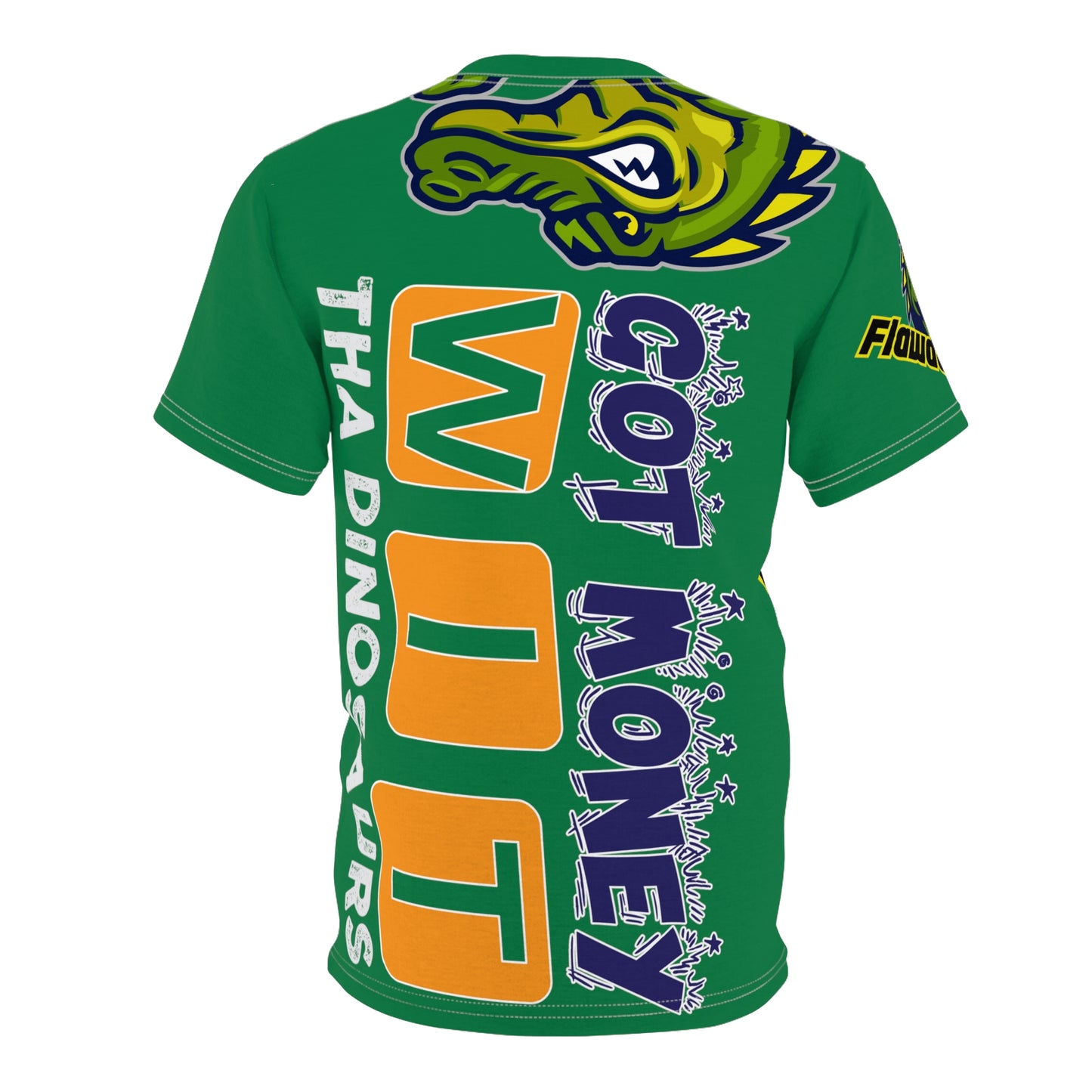 Dark Green Flawdawear Limited Edition OG Rich Daddy “Got Money Wit Tha Dinosaurs” Unisex Cut & Sew Playuz Tee