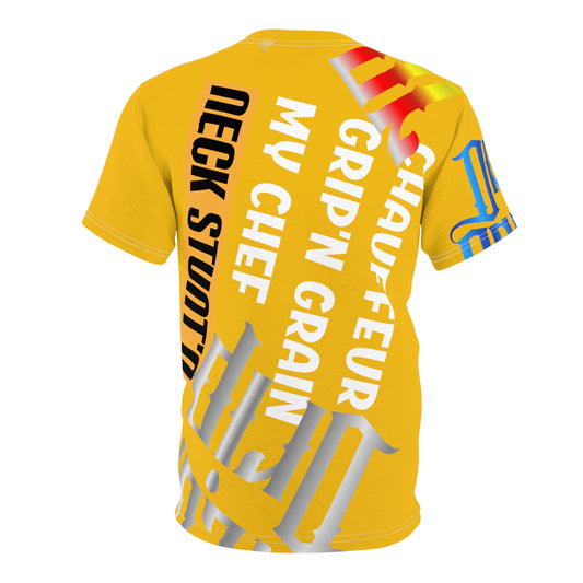 Yellow Gator Drip Exclusive Supa-Heavy Excess-Stunna Flex Alligator Playuz Limited Edition OG Multi-Logo Rich Daddy “Chauffeur Grip’n Grain My Chef Neck Stunt’n” Unisex Cut & Sew Playuz Tee