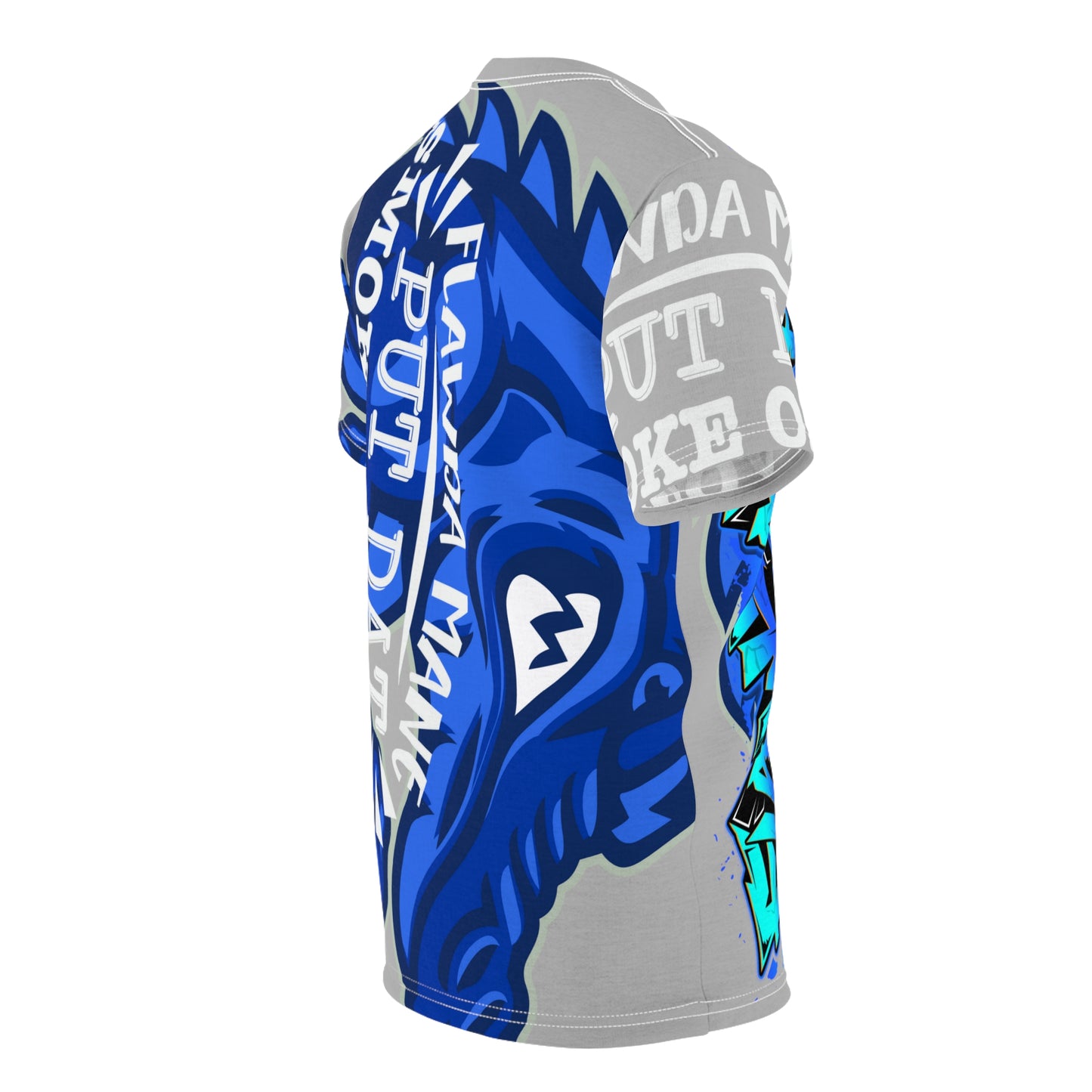 Light Grey/Blue Flawdawear Limited Edition OG Alligator Playuz “Flawda Mane Put Dat Smoke On You” Unisex Cut & Sew Playuz Tee