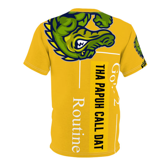 Yellow Flawdawear Limited Edition OG Rich Daddy “Go’n 2 Tha Papuh Call Dat Routine” Unisex Cut & Sew Playuz Tee
