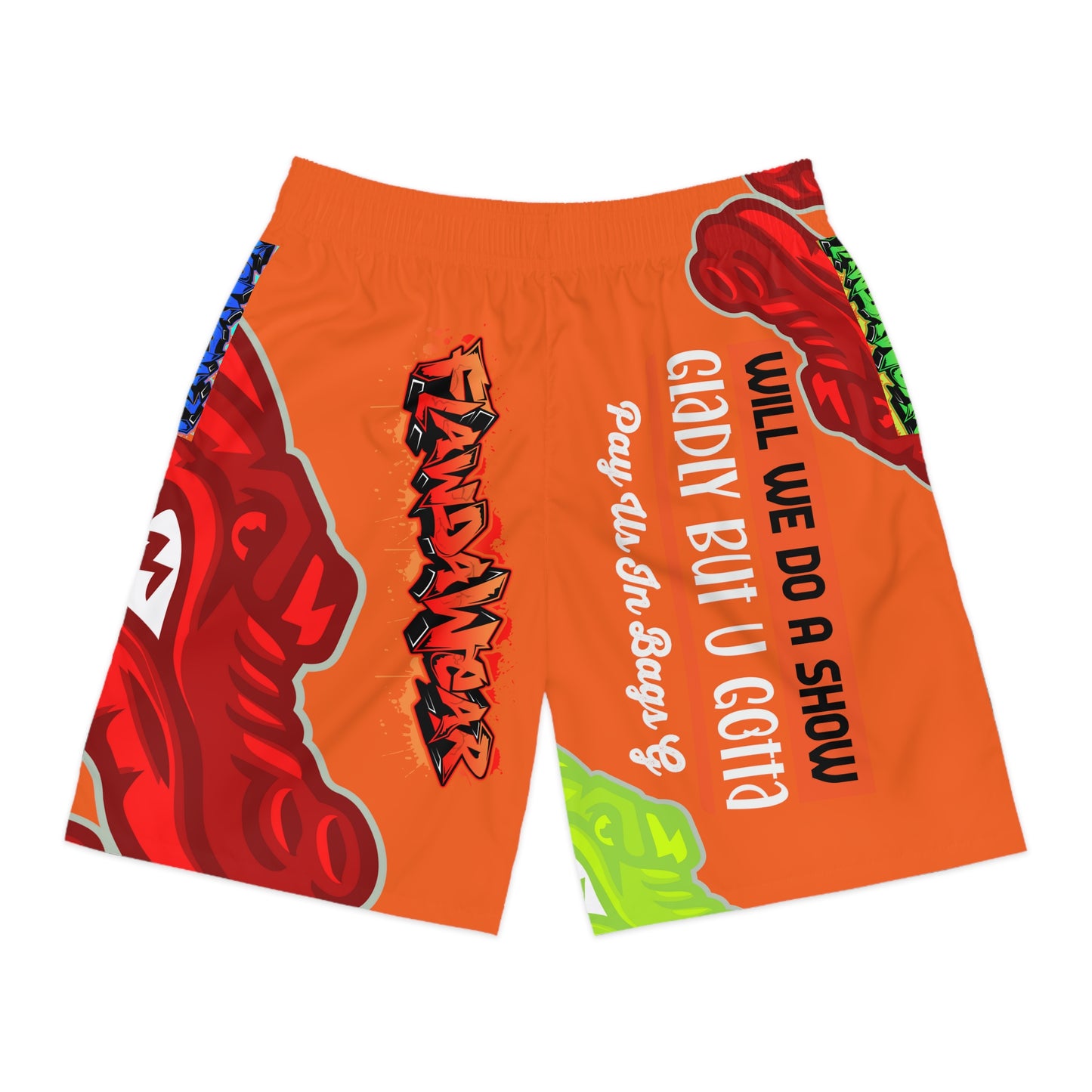 Orange Flawdawear Limited Edition OG Rich Daddy “Will We Do A Show Gladly But U Gotta Pay Us In Bags G” Men’s Jogguz Playuz Shorts