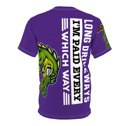 Purple Flawdawear Limited Edition OG Alligator Papuh Playuz “Long Driveways I’m Paid Every Which Way” Unisex Cut & Sew Playuz Tee