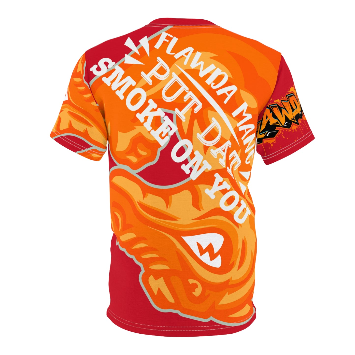 Red/Orange Flawdawear Limited Edition OG Alligator Playuz “Flawda Mane Put Dat Smoke On You” Unisex Cut & Sew Playuz Tee