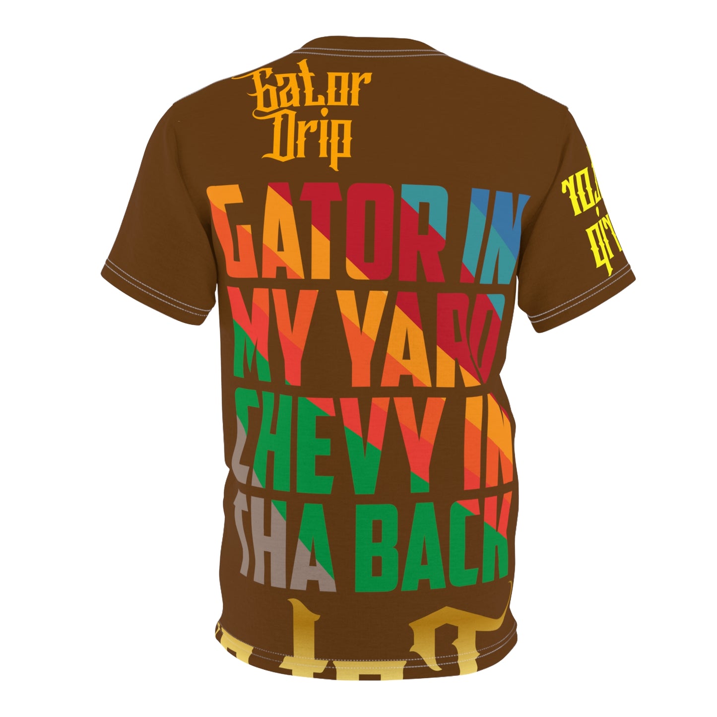 Brown Drip Exclusive Supa-Heavy Excess-Stunna Flex Alligator Playuz Limited Edition OG Multi-Logo Flawda Mane “Gator In My Yard Chevy In Tha Back" Unisex Cut & Sew Playuz Tee