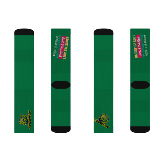 Dark Green Flawdawear Limited Edition OG Rich Daddy “Baguettez Ain’t Just 4 Tha Neck My Pastry Chef Cook Em’ Up French” Medium Playuz Socks