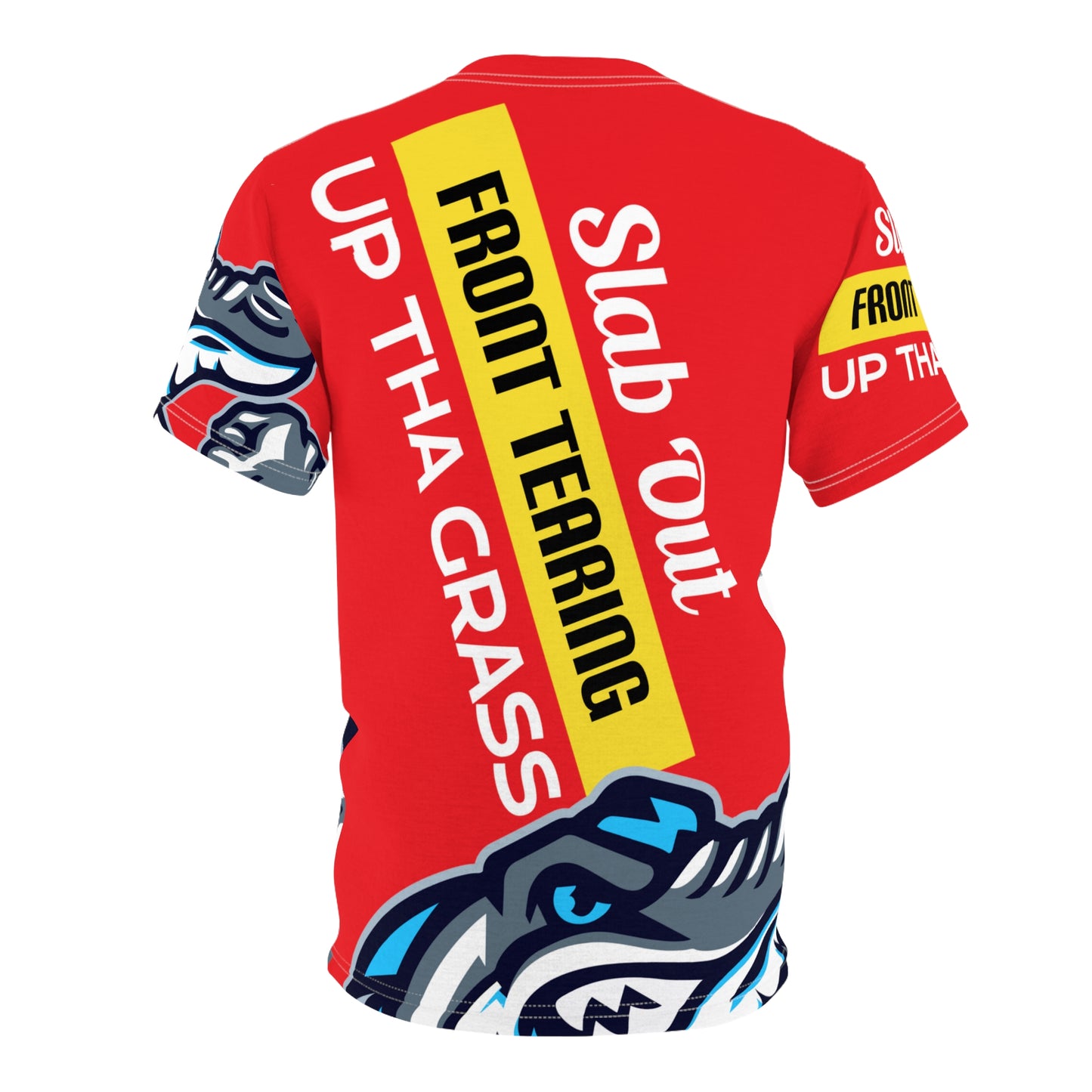 Red Flawdawear Limited Edition OG Flawda Mane “Slab Out Front Terring Up Tha Grass” Unisex Cut & Sew Playuz Tee