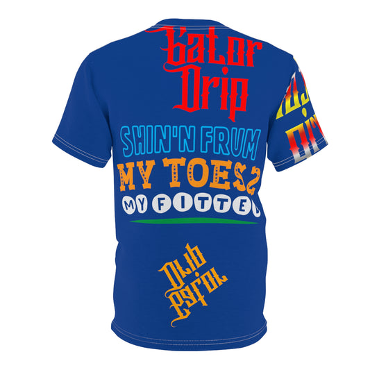 Dark Blue Gator Drip Exclusive Supa-Heavy Excess-Stunna Flex Alligator Playuz Limited Edition OG Multi-Logo Rich Daddy “Shin’n Frum My Toes 2 My Fitted" Unisex Cut & Sew Playuz Tee