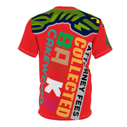 Dark Red Flawdawear Limited Edition OG Rich Daddy “Attorney Fees Collected Back 2 Cakewood” Unisex Cut & Sew Playuz Tee