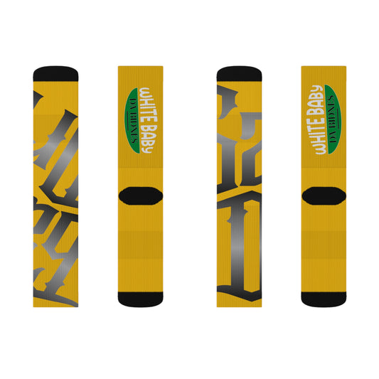 Yellow Gator Drip Supa-Heavy Excess-Stunna Hypa-Flex Limited Edition OG Rich Daddy “White Baby Da Bidness” Medium Playuz Socks