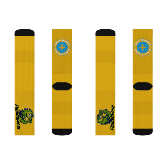 Yellow Flawdawear Limited Edition OG Alligator Papuh Playuz “Long Driveways + Pink Slipz 4 Dayz” Medium Playuz Socks