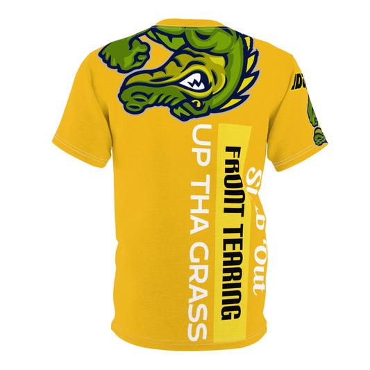 Yellow Flawdawear Limited Edition OG Flawda Mane “Slab Out Front Terring Up Tha Grass” Unisex Cut & Sew Playuz Tee