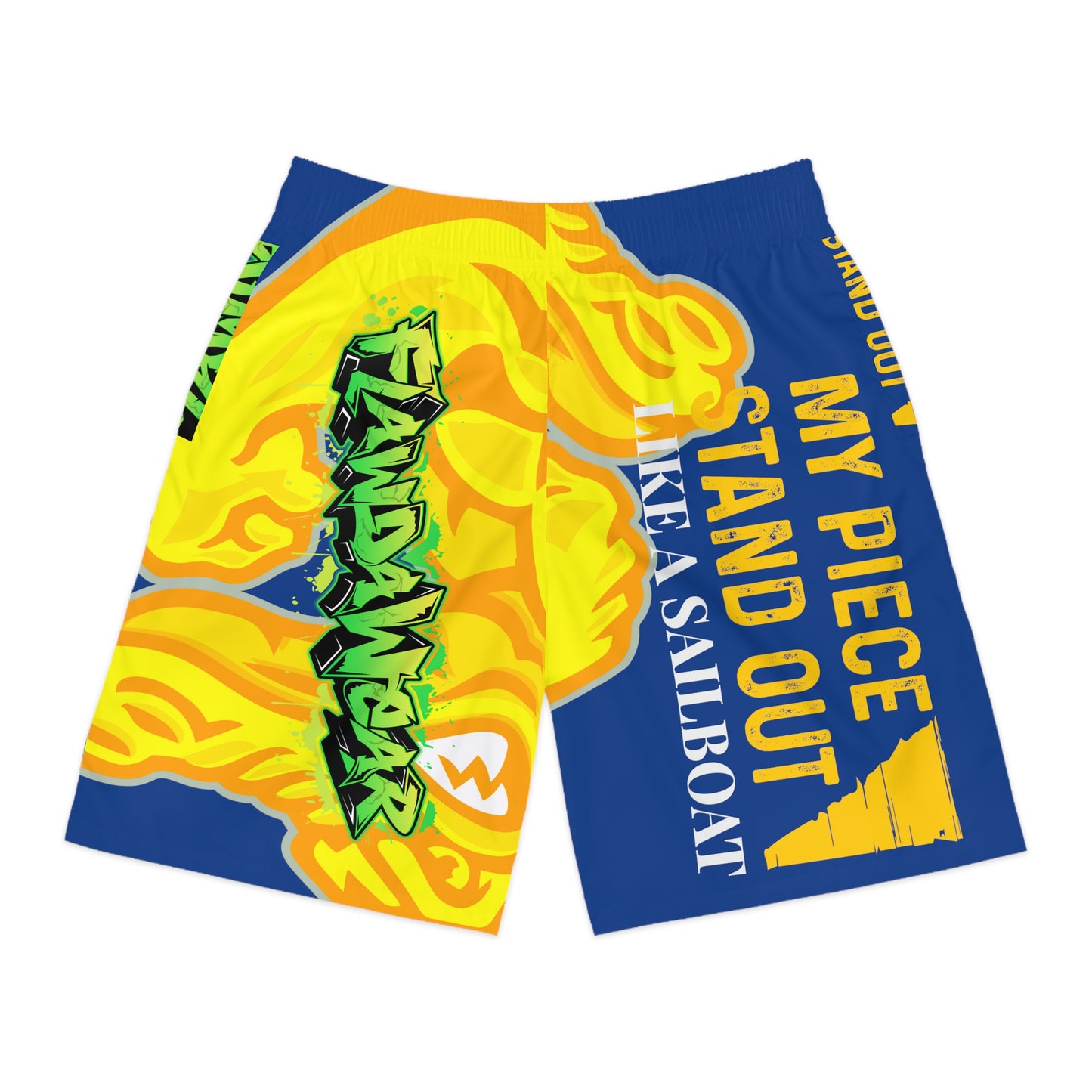 Blue/Yellow Flawdawear Limited Edition OG Flawda Mane “My Piece Stand Out Like A Sailboat” Men’s Jogguz Playuz Shorts