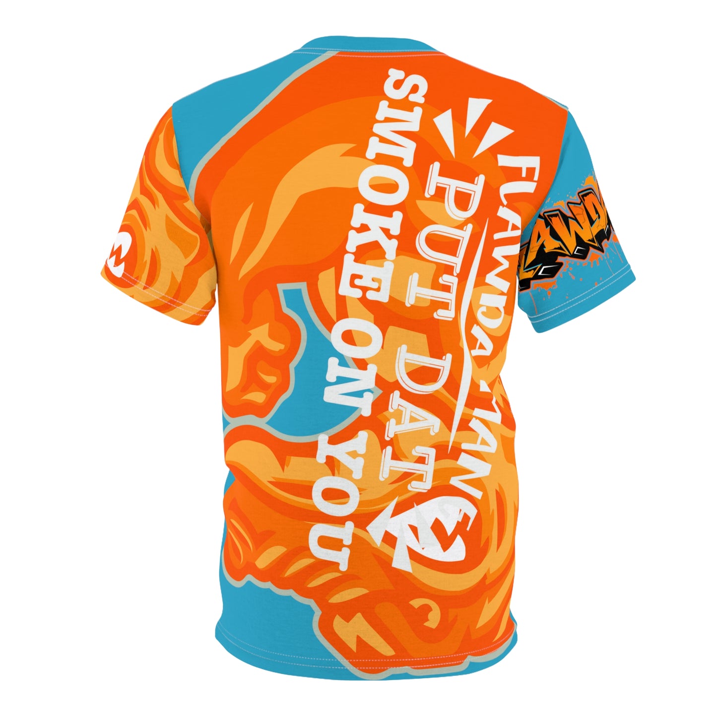 Turquoise/Orange Flawdawear Limited Edition OG Alligator Playuz “Flawda Mane Put Dat Smoke On You” Unisex Cut & Sew Playuz Tee