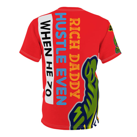 Red Flawdawear Limited Edition OG Rich Daddy “Rich Daddy Hustle Even When He 70” Unisex Cut & Sew Playuz Tee