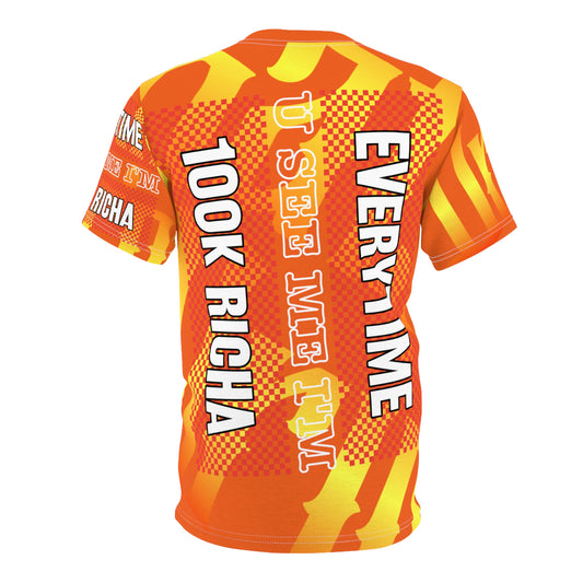 Orange Gator Drip Exclusive Supa-Heavy Excess-Stunna Hypa-Flex Limited Edition OG Multi-Logo Rich Daddy “Everytime U See Me I’m 100k Richa" Unisex Cut & Sew Playuz Tee