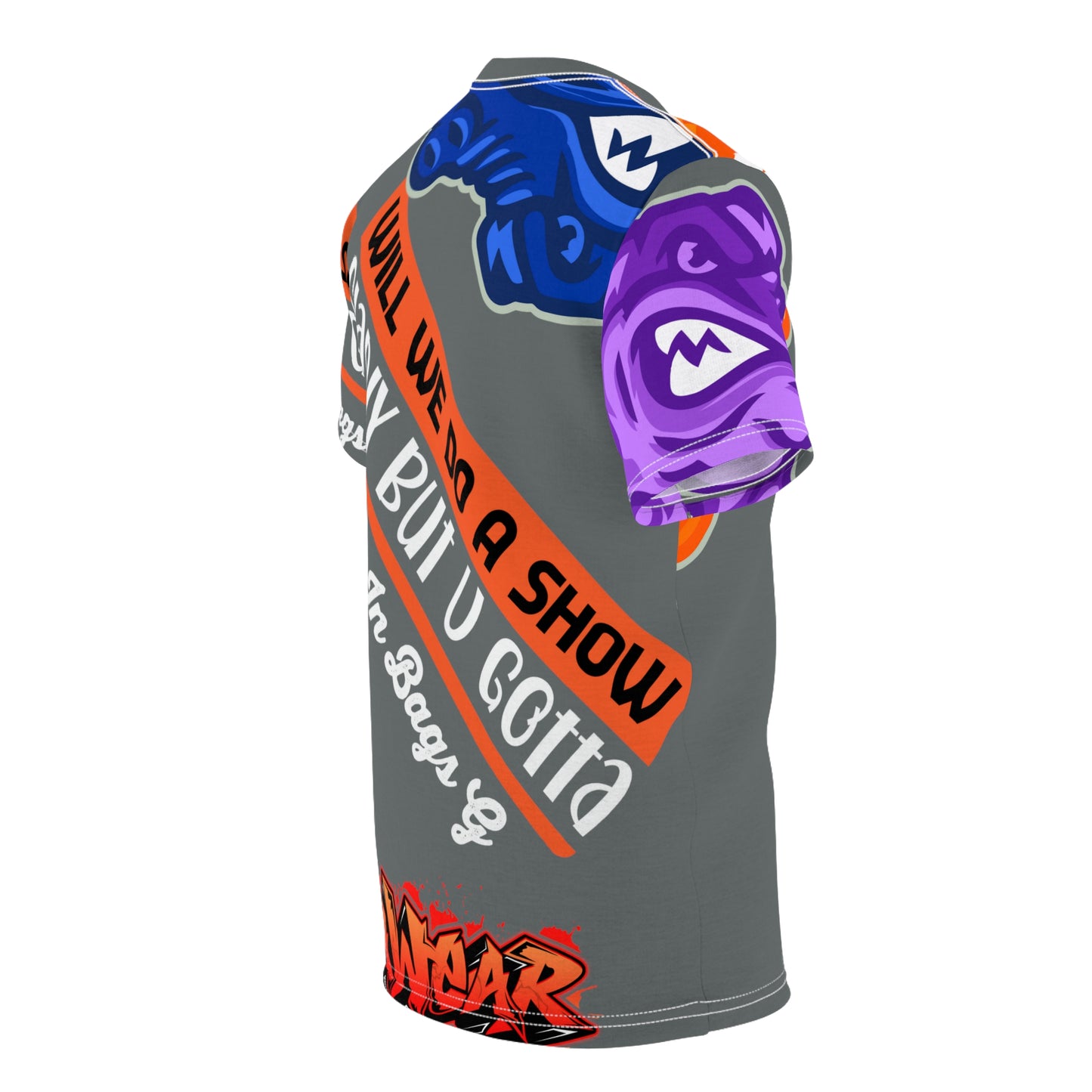 Dark Grey Flawdawear Limited Edition OG Rich Daddy “Will We Do A Show Gladly But U Gotta Pay Us In Bags G” Unisex Cut & Sew Playuz Tee