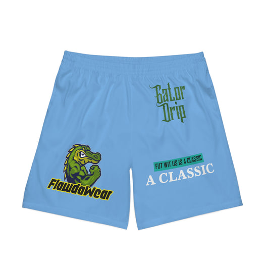 Light Blue Flawdawear x Gator Drip Supa-Heavy Excess-Stunna Hypa-Flex Limited Edition OG Alligator Playuz "Fut Wit Us Is A Classic" Men's Elastic Beach Playuz Shorts