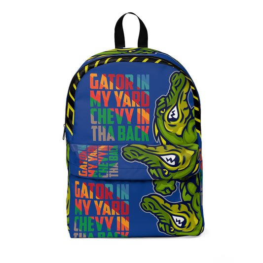 Blue Flawdawear Limited Edition OG Flawda Mane "Gator In My Yard Chevy In Tha Back" Classic Backpack