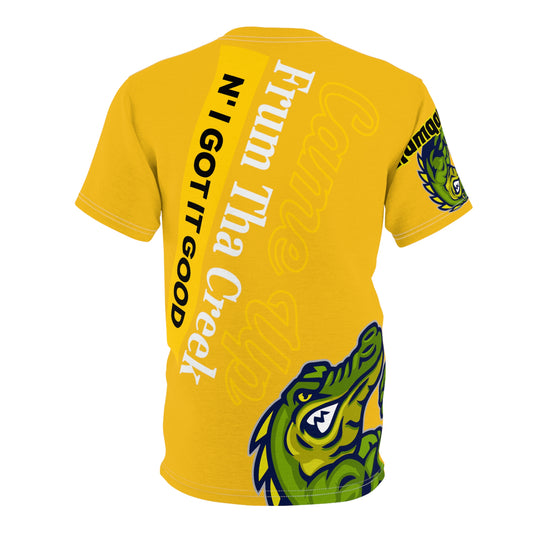 Yellow Flawdawear Limited Edition OG Flawda Mane “Came Up Frum Tha Creek N’ I Got It Good” Unisex Cut & Sew Playuz Tee