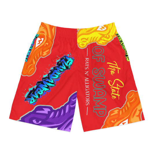 Red Flawdawear Limited Edition OG Flawda Mane “Tha State Of Swamp Rats N’ Alligators” Men’s Jogguz Playuz Shorts