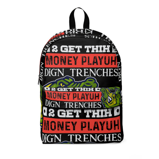 Black Flawdawear Limited Edition OG Rich Daddy "2 Get Thih Money Playuh Dig'n Trenches" Classic Backpack