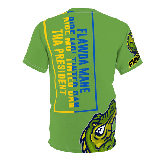 Green Flawdawear Limited Edition OG Flawda Mane “Flawda Mane Ride Mo’ Tinted Dan Tha President” Unisex Cut & Sew Playuz Tee