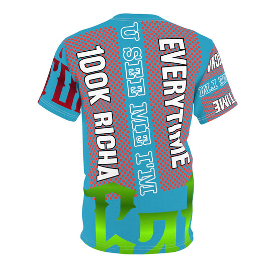 Turquoise Gator Drip Exclusive Supa-Heavy Excess-Stunna Hypa-Flex Limited Edition OG Multi-Logo Rich Daddy “Everytime U See Me I’m 100k Richa" Unisex Cut & Sew Playuz Tee