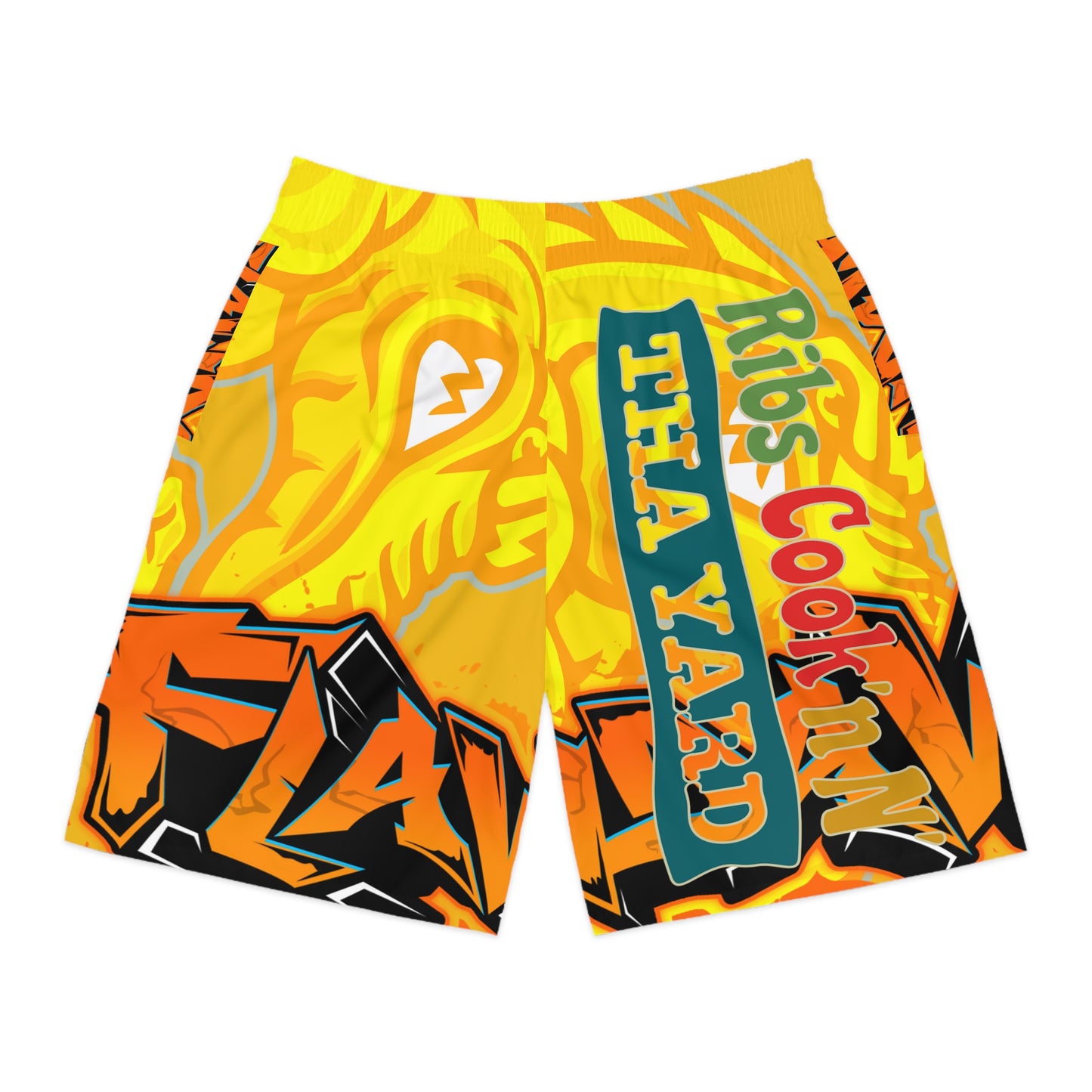 Yellow Flawdawear Limited Edition OG Flawda Mane “Ribs Cook’n N’ Men’s Jogguz Playuz Shorts