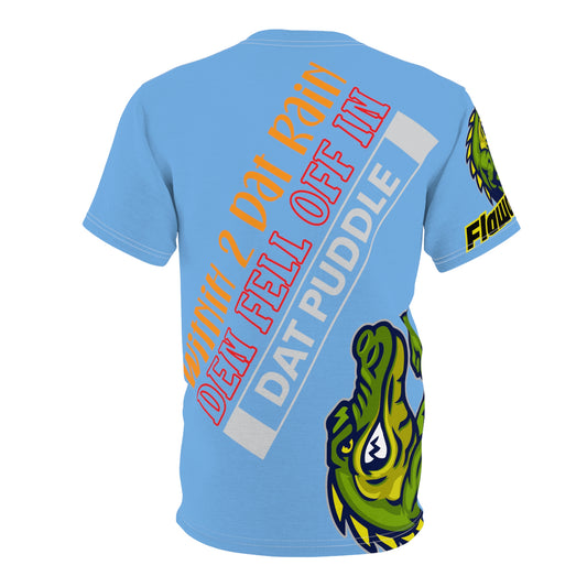 Light Blue Flawdawear Limited Edition OG Flawda Mane “Witnih 2 Dat Rain Den Fell Off In Dat Puddle” Unisex Cut & Sew Playuz Tee