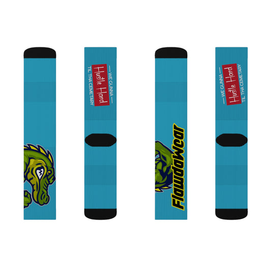 Turquoise Flawdawear Limited Edition OG Flawda Mane “We Gunna Hustle Hard Til Tha Cemetary” Medium Playuz Socks