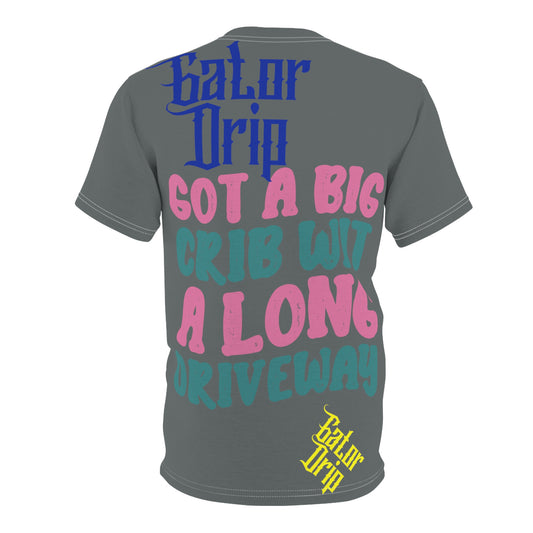 Dark Grey Gator Drip Exclusive Supa-Heavy Excess-Stunna Flex Alligator Playuz Limited Edition OG Multi-Logo Flawda Mane “Got A Big Crib Wit A Long Driveway" Unisex Cut & Sew Playuz Tee