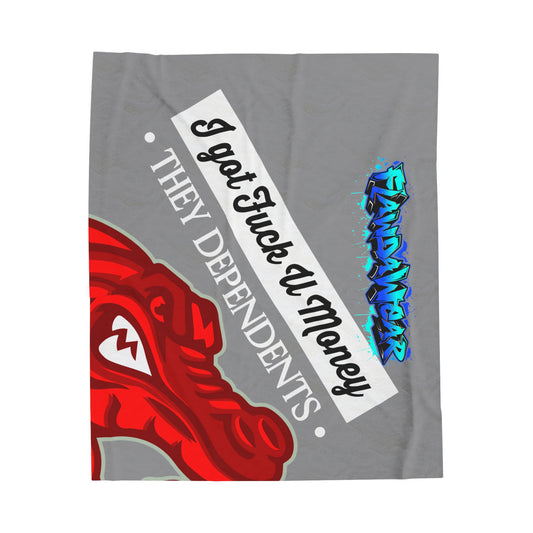 Grey Flawdawear Limited Edition OG Rich Daddy “I got Fuck U Money They Dependents” Velveteen Plush Playuz Blanket