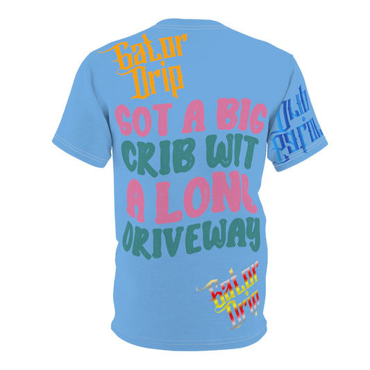 Light Blue Gator Drip Exclusive Supa-Heavy Excess-Stunna Flex Alligator Playuz Limited Edition OG Multi-Logo Flawda Mane “Got A Big Crib Wit A Long Driveway" Unisex Cut & Sew Playuz Tee