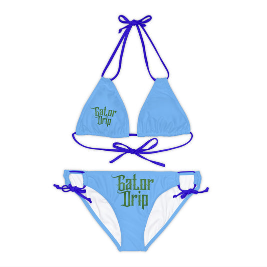 Light Blue/Royal Blue Straps Gator Drip Exclusive Supa-Heavy Excess-Stunna Hypa-Flex Limited Edition OG Rich Daddy "A Hatuh Put Tha Bling In My Diamond" Strappy Lady Playuz Bikini Set