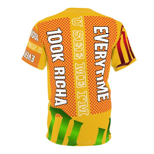 Yellow Gator Drip Exclusive Supa-Heavy Excess-Stunna Hypa-Flex Limited Edition OG Multi-Logo Rich Daddy “Everytime U See Me I’m 100k Richa" Unisex Cut & Sew Playuz Tee
