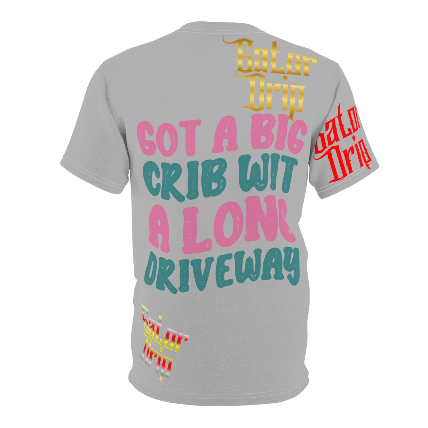 Light Grey Gator Drip Exclusive Supa-Heavy Excess-Stunna Flex Alligator Playuz Limited Edition OG Multi-Logo Flawda Mane “Got A Big Crib Wit A Long Driveway" Unisex Cut & Sew Playuz Tee