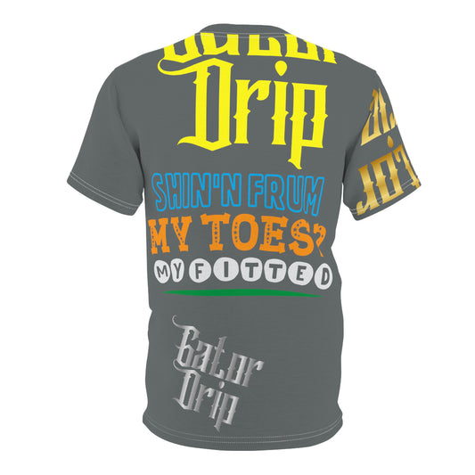 Dark Grey Gator Drip Exclusive Supa-Heavy Excess-Stunna Flex Alligator Playuz Limited Edition OG Multi-Logo Rich Daddy “Shin’n Frum My Toes 2 My Fitted" Unisex Cut & Sew Playuz Tee