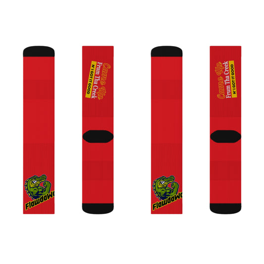 Red Flawdawear Limited Edition OG Flawda Mane “Came Up Frum Tha Creek N’ I Got It Good” Medium Playuz Socks