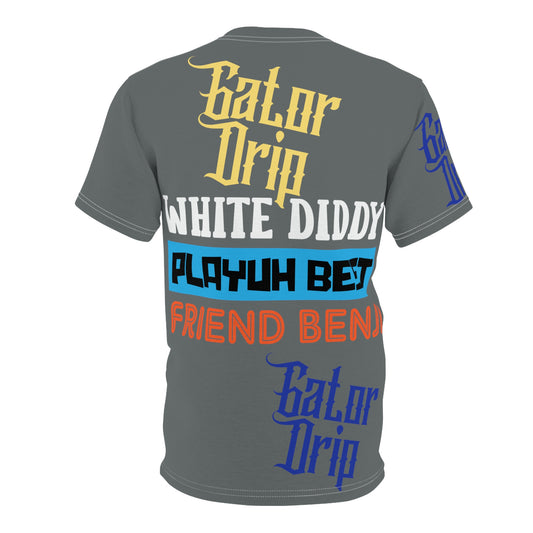 Dark Grey Gator Drip Exclusive Supa-Heavy Excess-Stunna Flex Alligator Playuz Limited Edition OG Multi-Logo Rich Daddy “White Diddy Playuh Best Friend Benji" Unisex Cut & Sew Playuz Tee