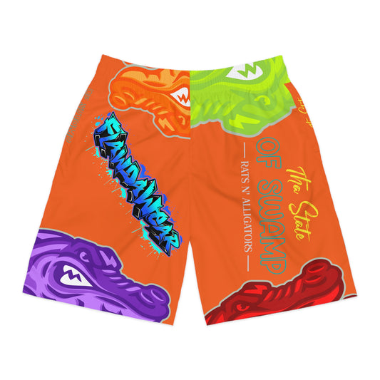Orange Flawdawear Limited Edition OG Flawda Mane “Tha State Of Swamp Rats N’ Alligators” Men’s Jogguz Playuz Shorts