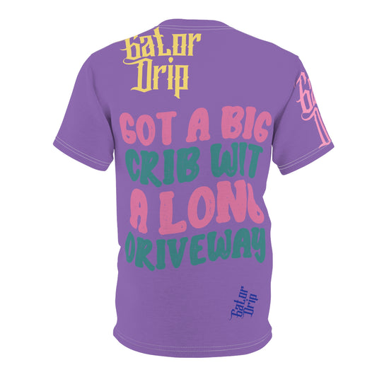 Light Purple Gator Drip Exclusive Supa-Heavy Excess-Stunna Flex Alligator Playuz Limited Edition OG Multi-Logo Flawda Mane “Got A Big Crib Wit A Long Driveway" Unisex Cut & Sew Playuz Tee