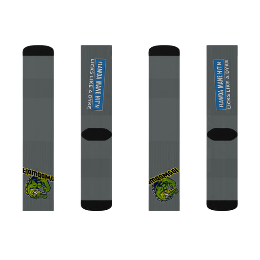 Dark Grey Flawdawear Limited Edition OG Flawda Mane “Flawda Mane Hit’n Licks Like A Dyke” Medium Playuz Socks