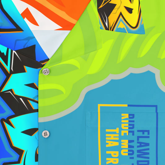 Turquoise Flawdawear Limited Edition OG Flawda Mane “Flawda Mane Ride Mo’ Tinted Dan Tha President” Men’s Hawaiian Playuz Shirt