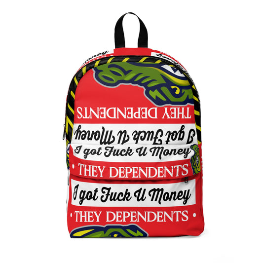 Red Flawdawear Limited Edition OG Rich Daddy "I Got Fuck You Money They Dependents" Classic Backpack
