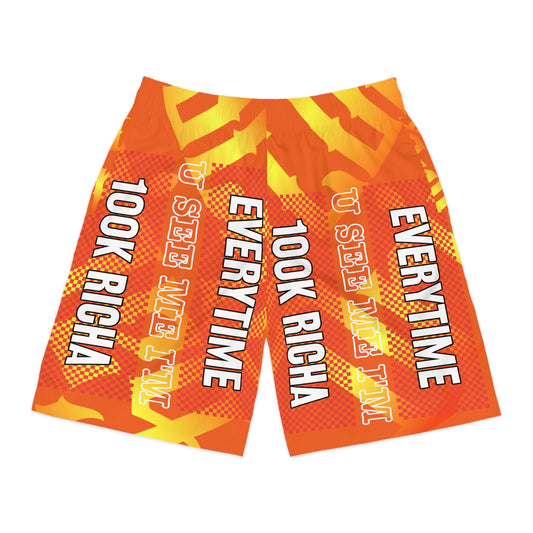 Orange Gator Drip Exclusive Supa-Heavy Excess-Stunna Hypa-Flex Limited Edition OG Rich Daddy “Everytime U See Me I’m 100k Richa" Men’s Jogguz Playuz Shorts