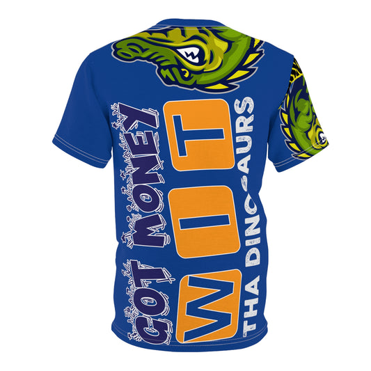 Dark Blue Flawdawear Limited Edition OG Rich Daddy “Got Money Wit Tha Dinosaurs” Unisex Cut & Sew Playuz Tee