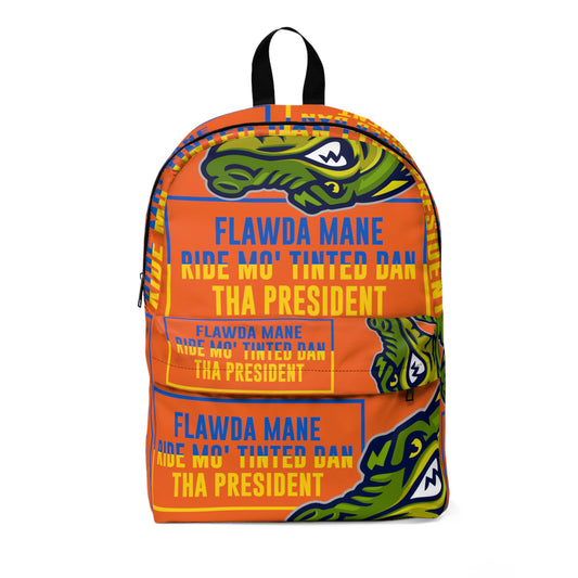 Orange Flawdawear Limited Edition OG Flawda Mane "Flawda Mane Ride Mo' Tinted Dan Tha President" Classic Backpack