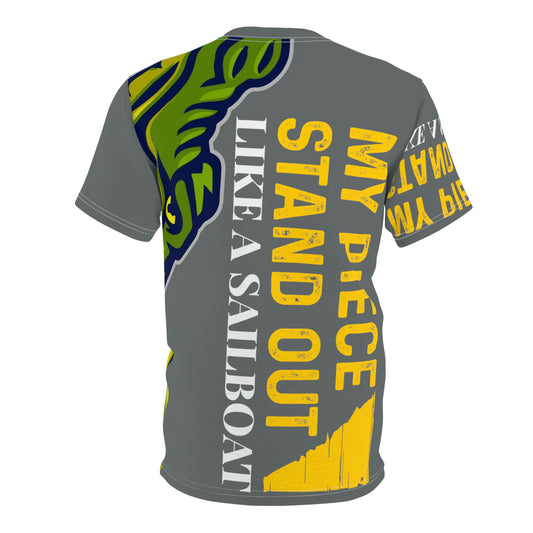 Dark Grey Flawdawear Limited Edition OG Flawda Mane “My Piece Stand Out Like A Sailboat” Unisex Cut & Sew Playuz Tee