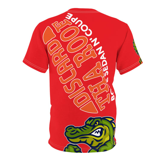 Red Flawdawear Limited Edition OG Alligator Papuh Playuz “Discard Tha Roof Bofe Sedan N’ Coupe” Unisex Cut & Sew Playuz Tee